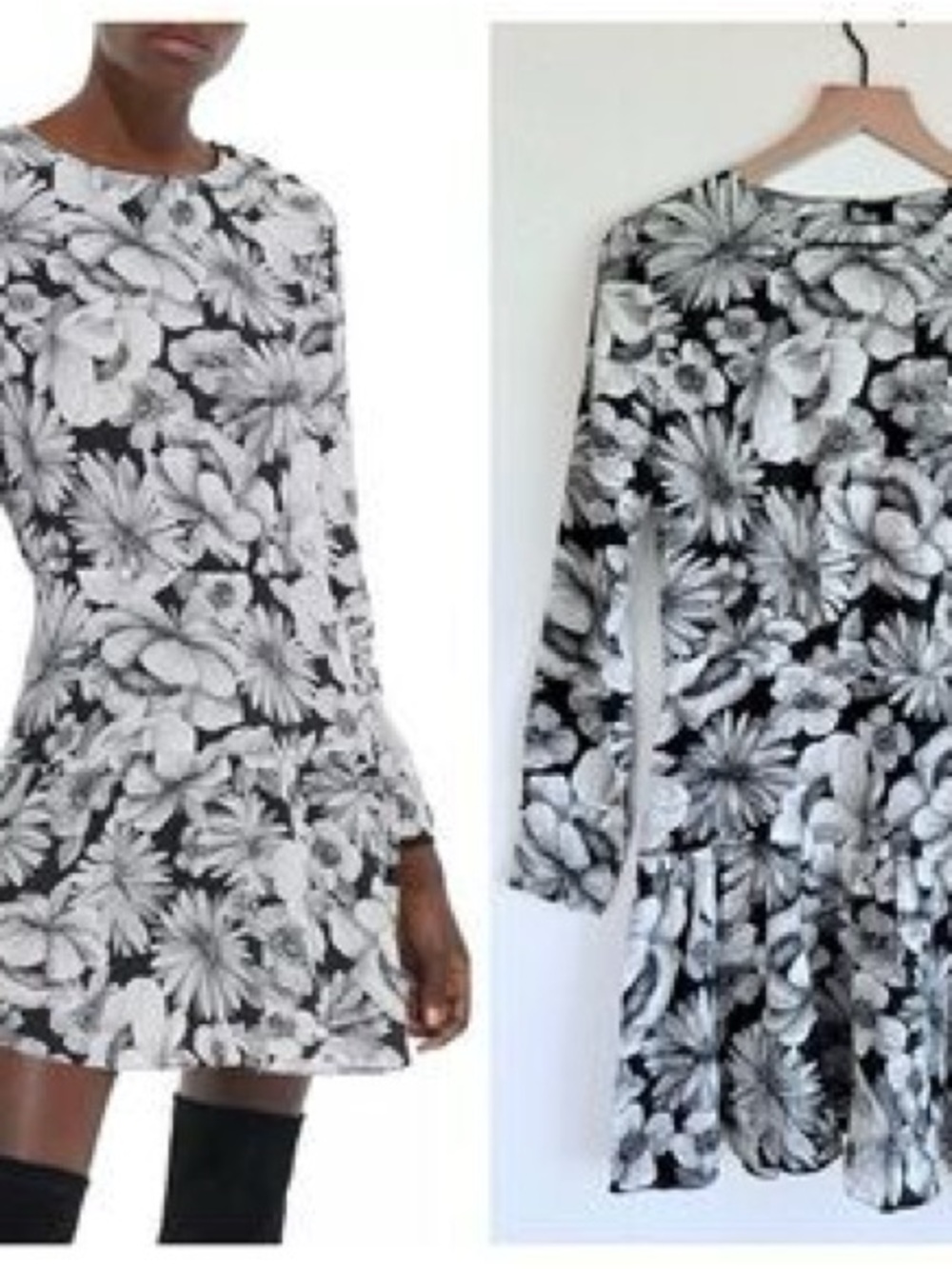 NWT The Kooples Black White Floral Mini Dress XS MSRP $425